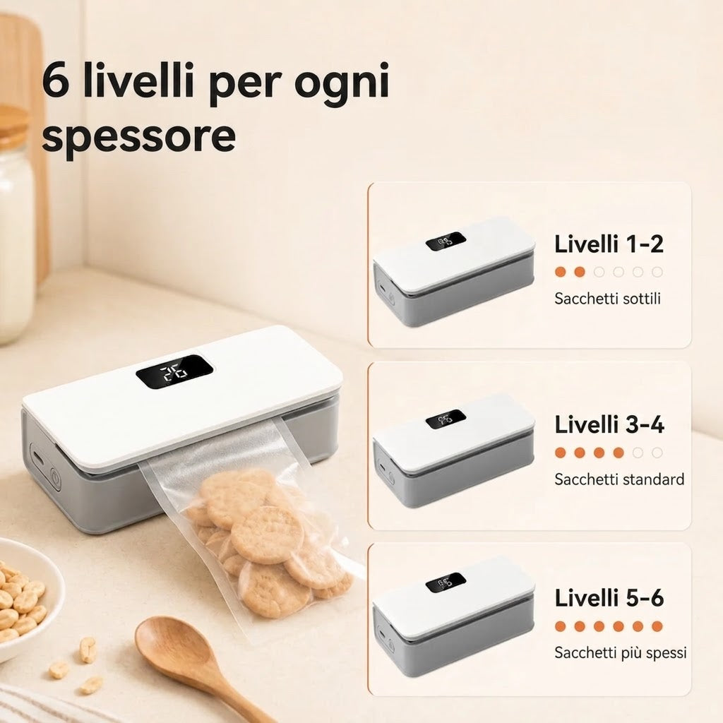 Sei livelli di sigillatura per sacchetti sottili, standard e spessi